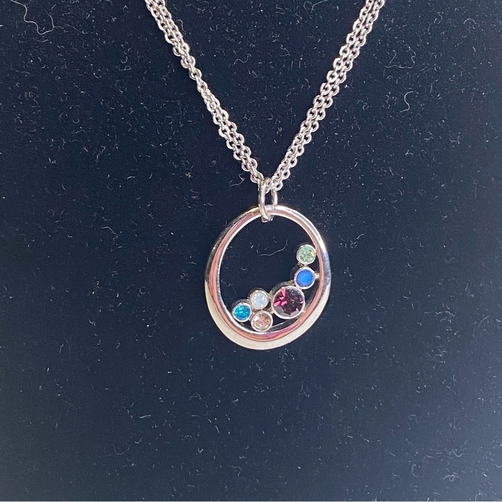 Lia Sophia Multistone Double Chain Silver Tone Adjustable Necklace